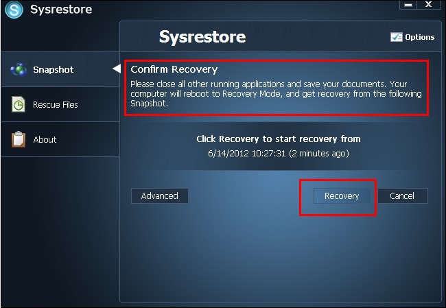 confirm recovery and then restart pc